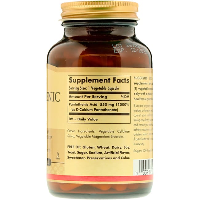 Solgar Pantothenic Acid 550 mg 100 Vegetable Capsules Fatburners.at