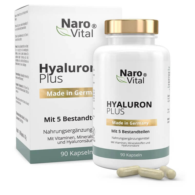 Hyaluronsäure Kapseln - Hochdosiert mit 500 mg - VERGLEICHSSIEGER 07/2020* - 90 vegane Kapseln (3 Monate) - Für Anti-Aging, Haut & Gelenke - 500-700 kDa - NaroVital